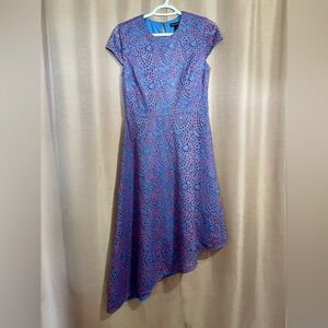 ❄️ Banana Republic A-Line Asymmetrical Dress in Blue and Red Lace GUC